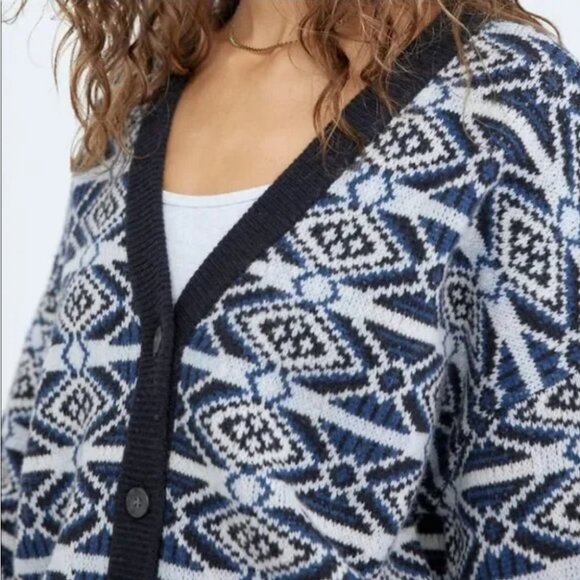 Aritzia TNA Jennings Merino Wool Cardigan M Fair Isle Nordic Fisherman Cabincore - Picture 4 of 15